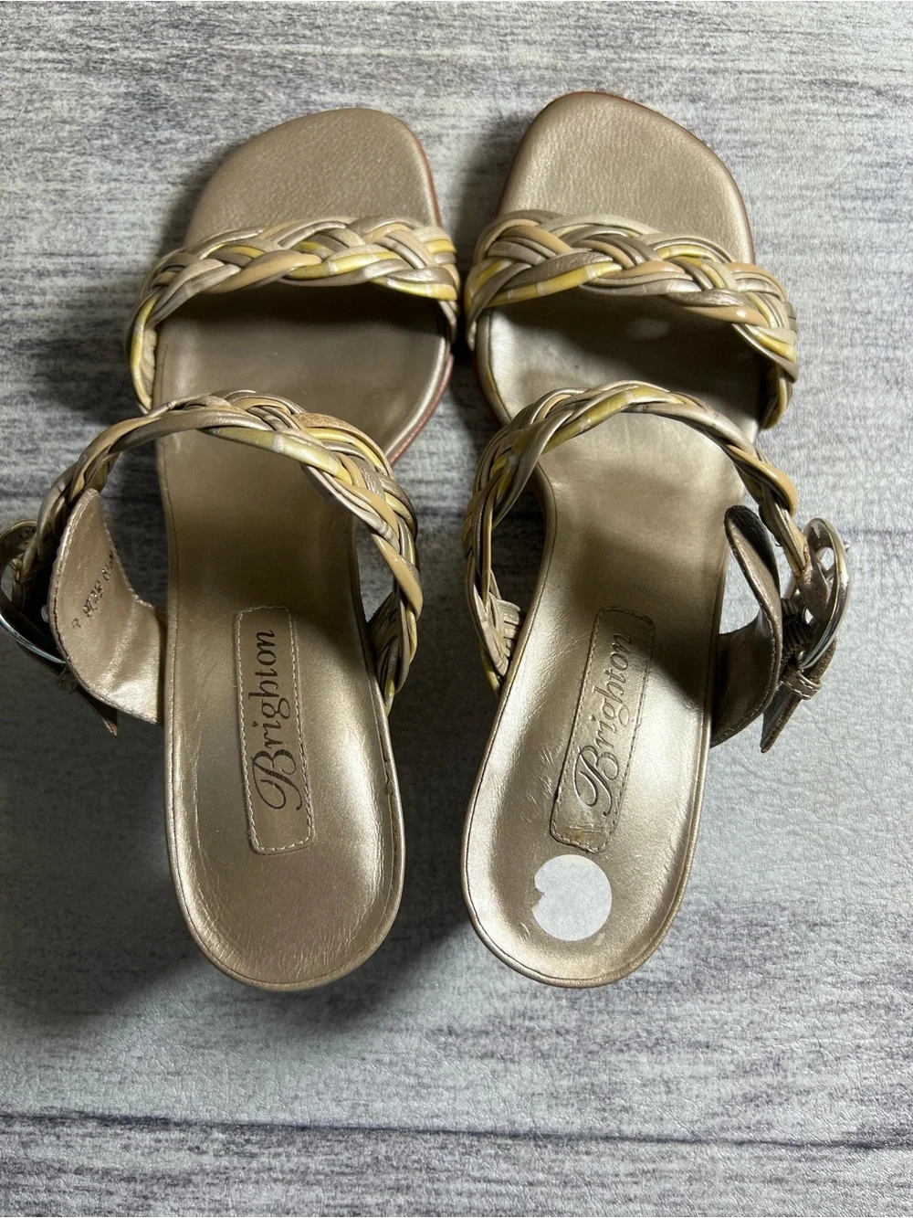 Brighton Sandals Shoes Womens 6.5 M Beige Gold Leather Braided Slide Buckle Fiji